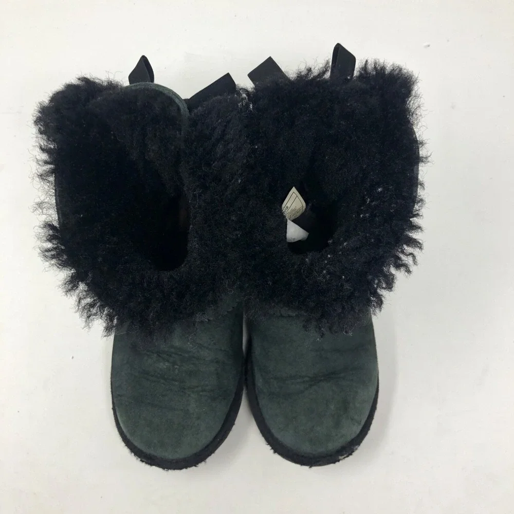 Ugg Bailey Bow Tie Boot Black Faux Fur Lined Girls 11 Winter Cozy